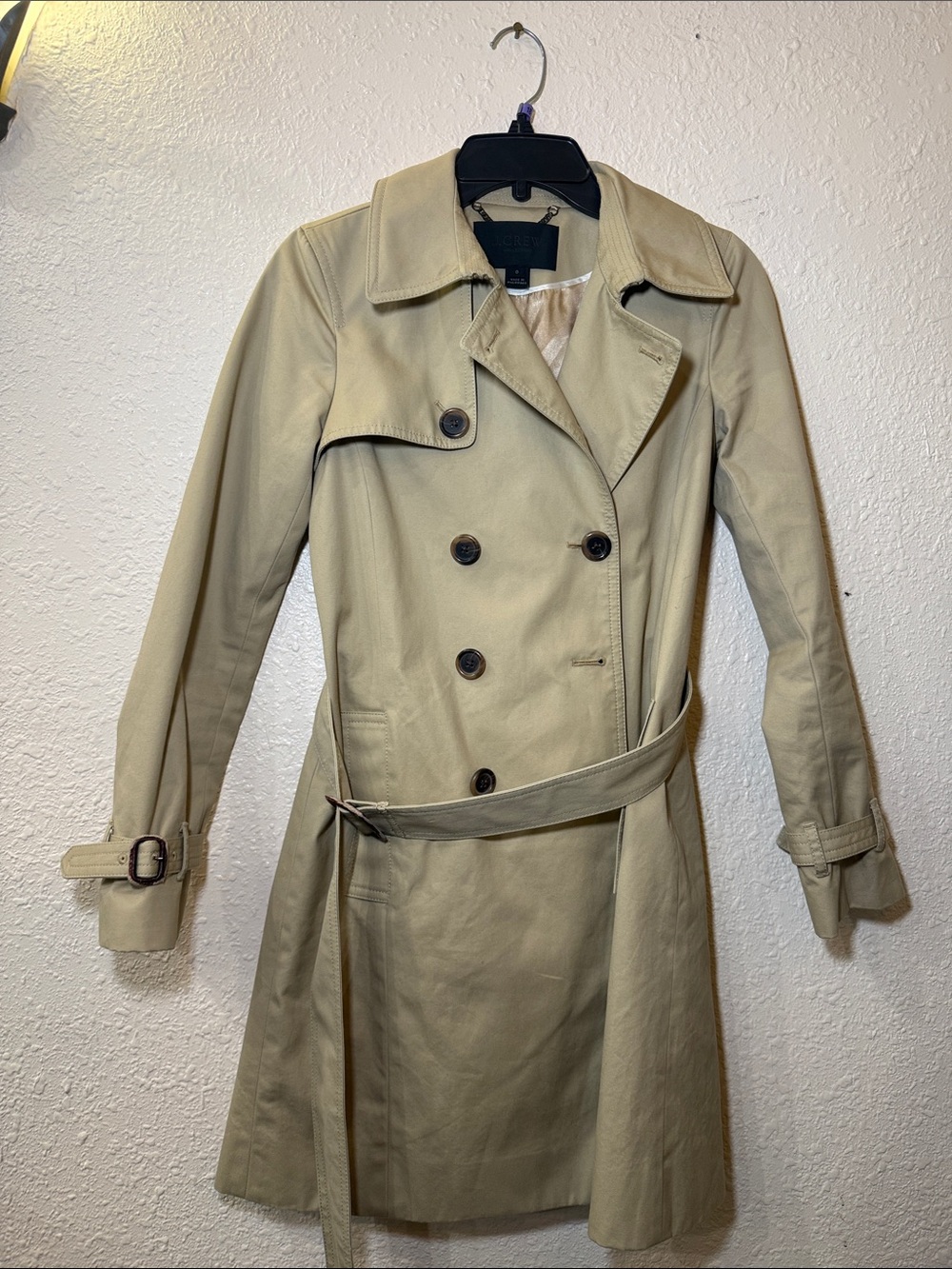 J. Crew Tan Double-Breasted Trench Coat with Belt
